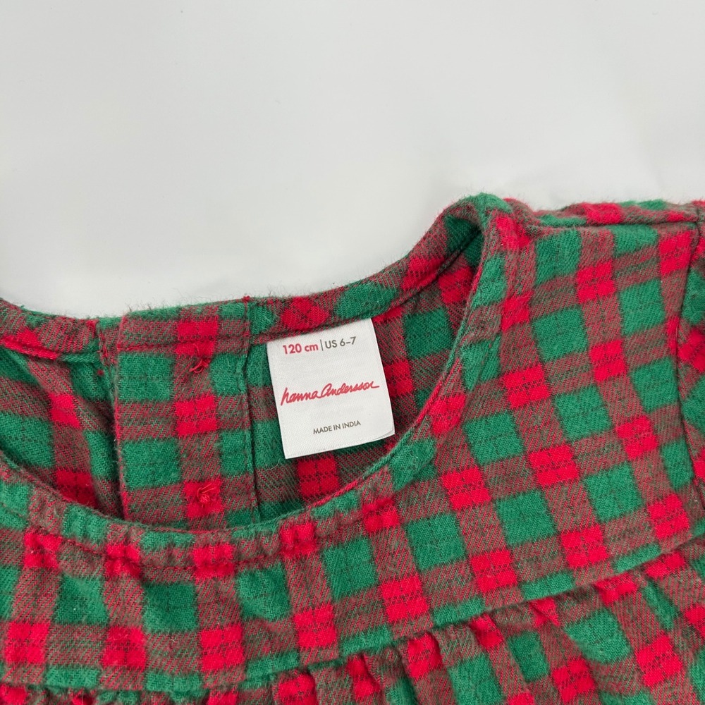 Hanna Andersson Plaid Long Sleeve Dress Girls 6-7 Red Green Christmas Christmas‎ - Picture 3 of 4